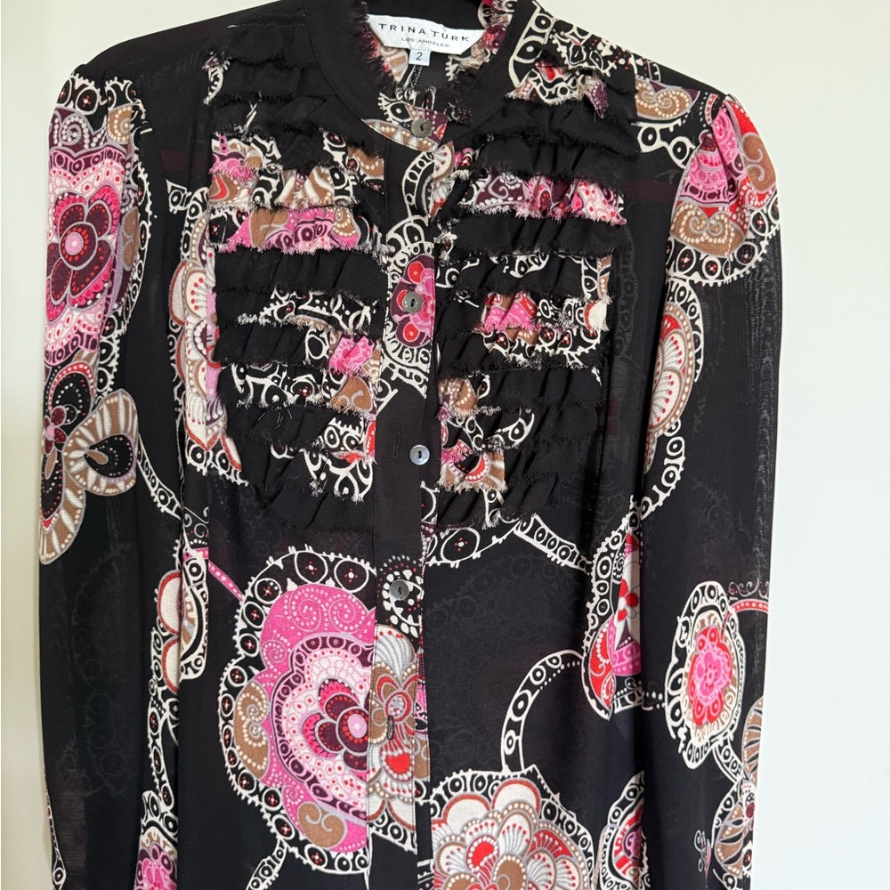 Trina Turk Multicolor Circle Pattern Blouse